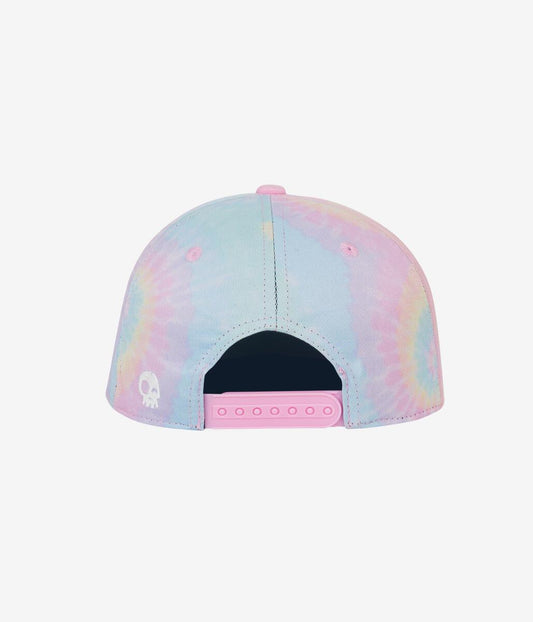 Casquette - Headster tie-dye pastel rose, bleu et jaune clair, réglable, vue de dos, pour enfant 52 cm.