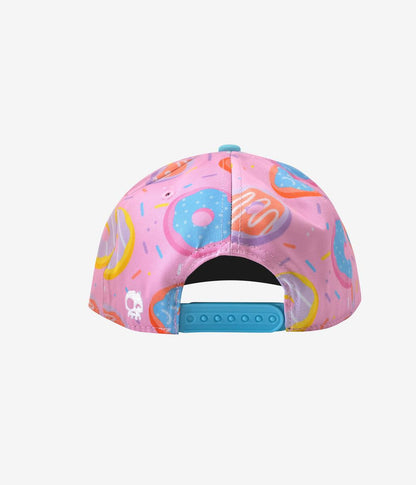 Casquette - Headster vue de dos en tissu rose avec motifs beignets multicolores, réglable, pour enfant junior 56 cm