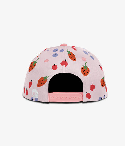 Casquette - Headster rose à motifs fruits rouges et violets, ajustable, en polyester et coton, pour fille, vue de dos.