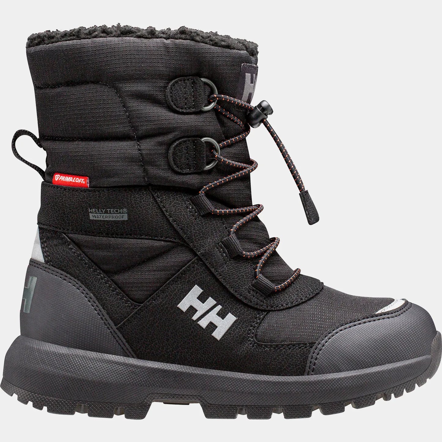 Bottes d'hiver - Helly Hansen noires avec détails gris, tige isolante textile, lacets ajustables, vue de profil droit