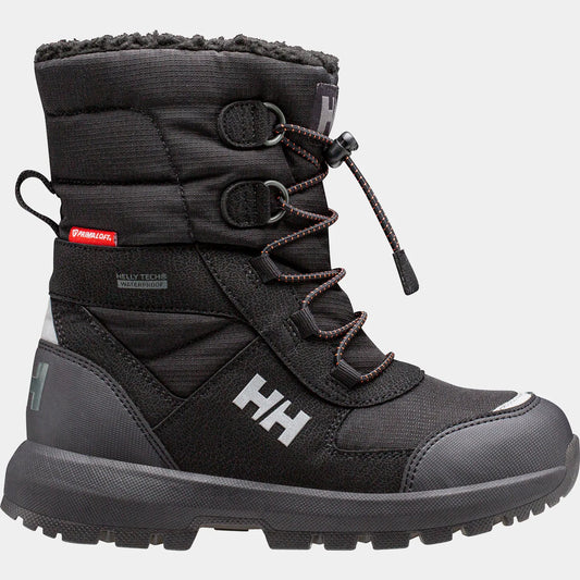 Bottes d'hiver - Helly Hansen noires avec détails gris, tige isolante textile, lacets ajustables, vue de profil droit