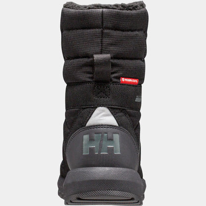 Bottes d'hiver - Helly Hansen noires et gris foncé avec logo HH au talon, doublure chaude, vue de dos adulte.