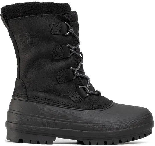 Bottes d'hiver pour homme - Helly Hansen noires en cuir imperméable et semelle épaisse, vue de profil droit
