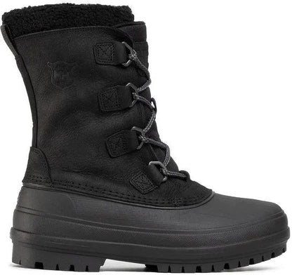Bottes d'hiver pour homme - Helly Hansen noires en cuir imperméable et semelle épaisse, vue de profil droit