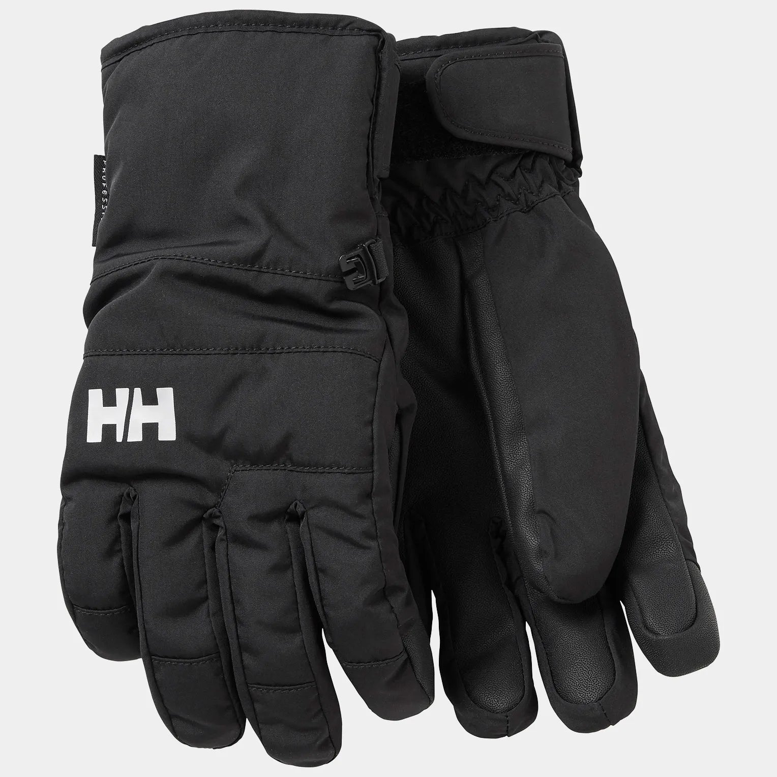 Gants d'hiver - Helly Hansen noirs imperméables avec doublure polaire, style enfant, vue de face et dos.