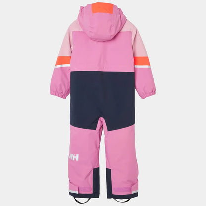 Habit de neige Rider 1 pièce 3.0 - Helly Hansen pour fille, combinaison isolée rose, orange et noire, vue de dos.