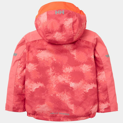 Manteau d'hiver - Helly Hansen fille rose et corail camouflage avec capuche, vue de dos, tissu technique imperméable