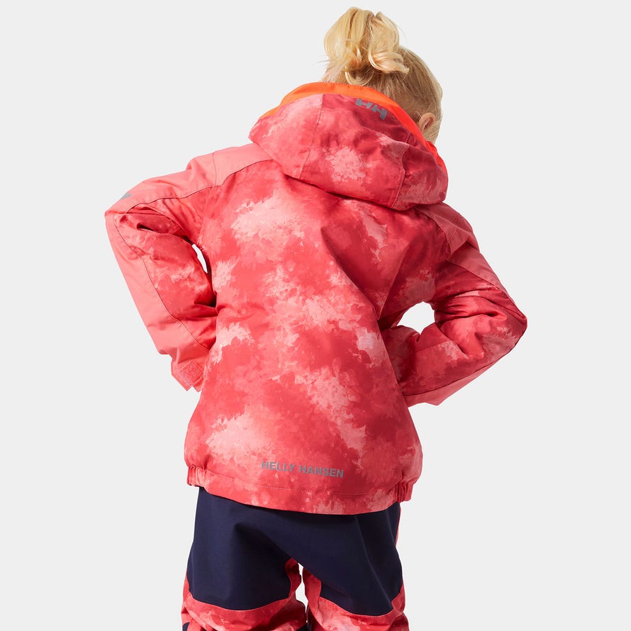 Manteau d'hiver - Helly Hansen rose et orange pour fille, doublure technique, vue de dos avec capuche et poignets ajustables.