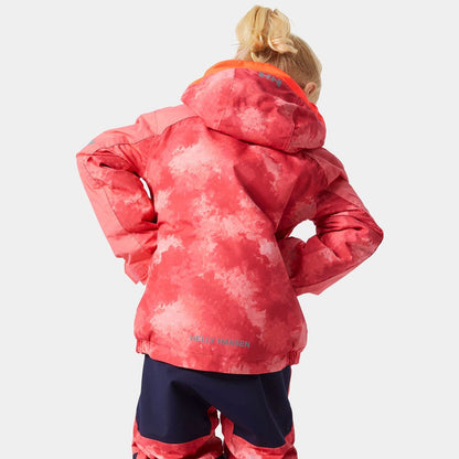 Manteau d'hiver - Helly Hansen rose et orange pour fille, doublure technique, vue de dos avec capuche et poignets ajustables.