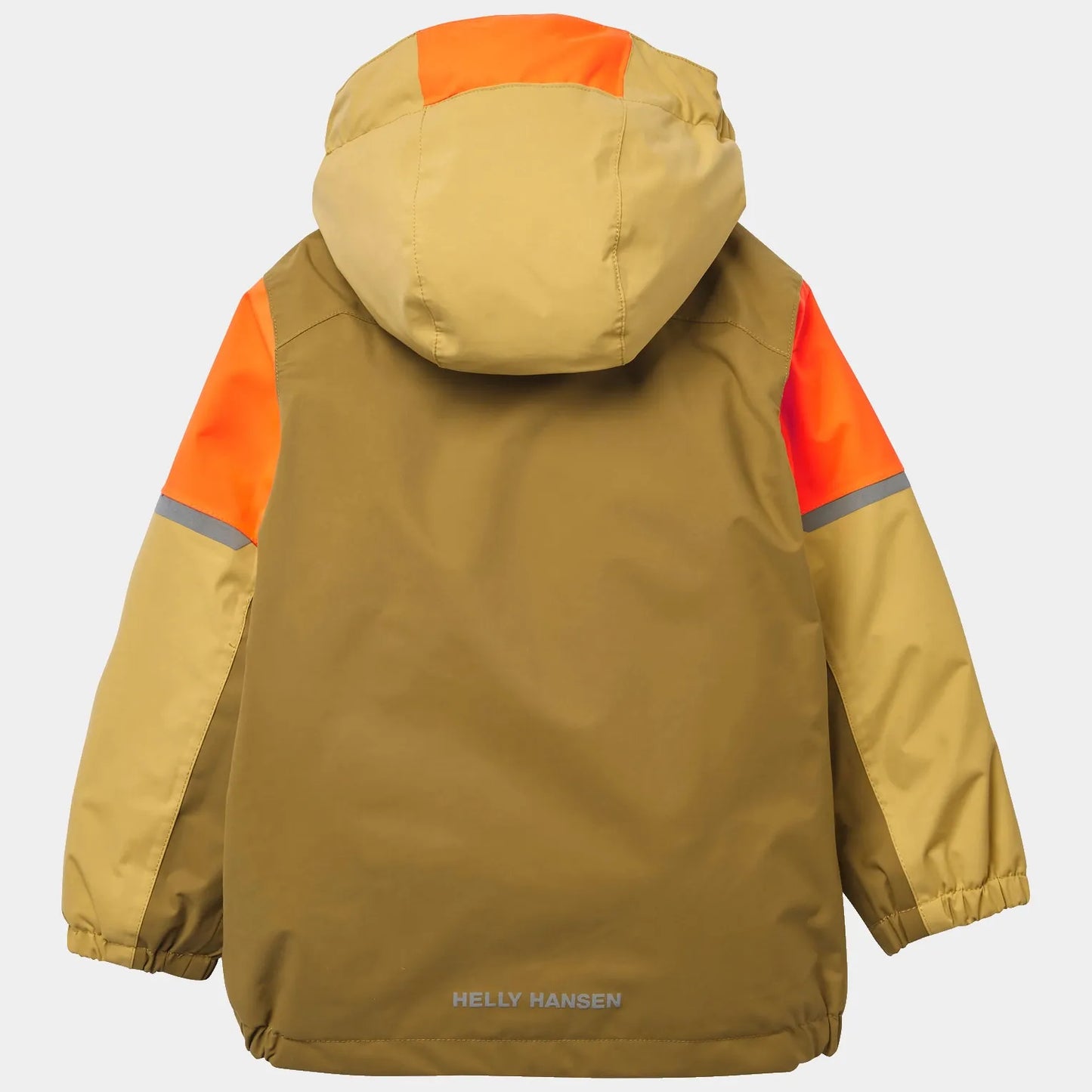 Manteau d'hiver - Helly Hansen marron et orange avec capuche et manches articulées, pour enfant, vue de dos