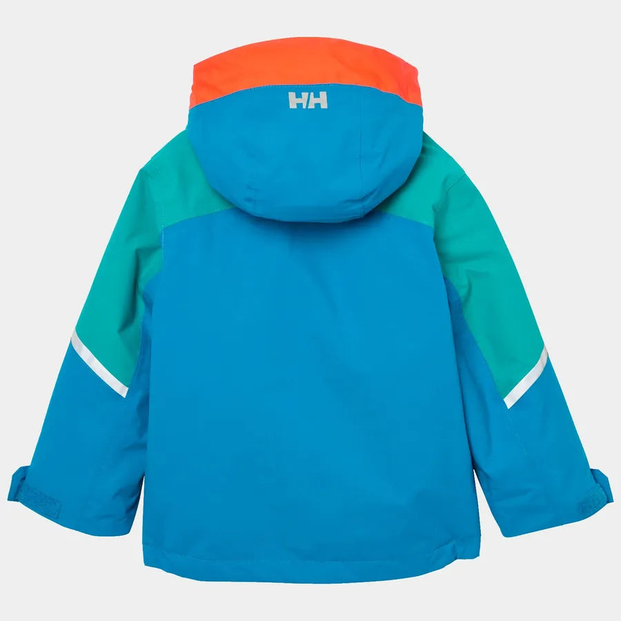 Manteau d'hiver Legend - Helly Hansen bleu et vert avec capuche orange, imperméable, garçon, vue de dos