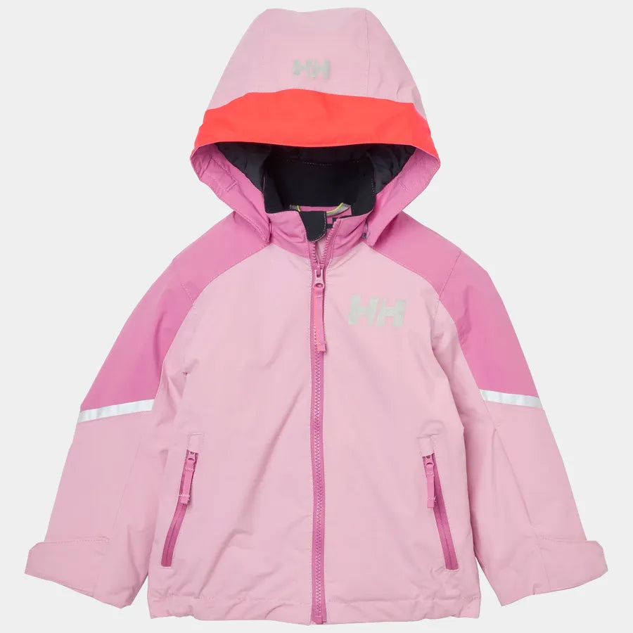 Manteau d'hiver Legend - Helly Hansen rose clair et fuchsia avec capuche rouge, imperméable pour fille, vue de face