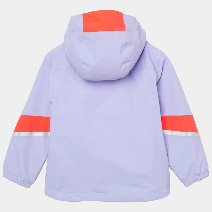 Manteau d'hiver Rider - Helly Hansen violet clair et orange avec bandes réfléchissantes, capuche, pour fille, vue de dos