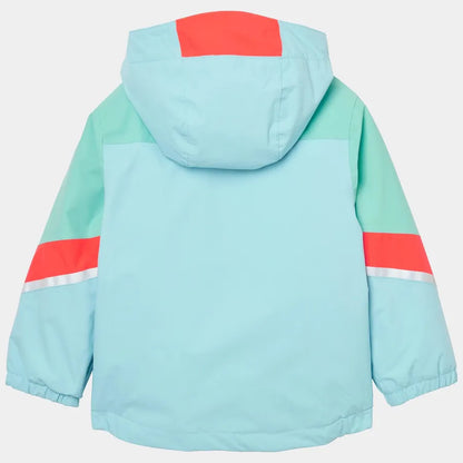 Manteau d'hiver Rider - Helly Hansen bleu clair et menthe avec détails rouges, imperméable pour fille, vue de dos