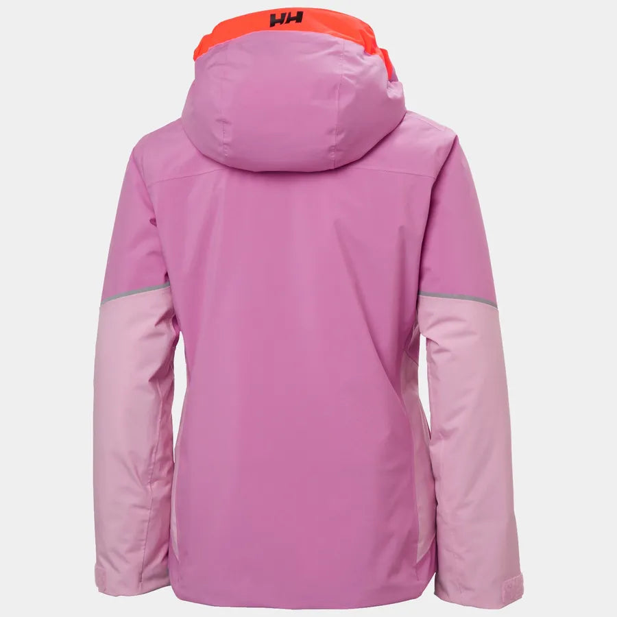 Manteau d'hiver Jewel Resort Ski - Helly Hansen rose et corail, coupe fille, capuche, vue de dos.