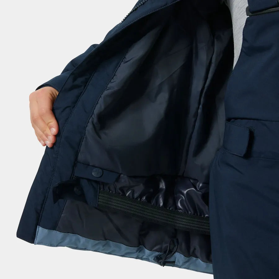Manteau d'hiver Quest Ski - Helly Hansen bleu marine pour garçon, doublure intérieure et système de serrage, vue détail intérieur ouvert