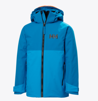 Manteau d'hiver Traverse - Helly Hansen bleu à capuche, tissu imperméable, pour enfant, vue de face fermé