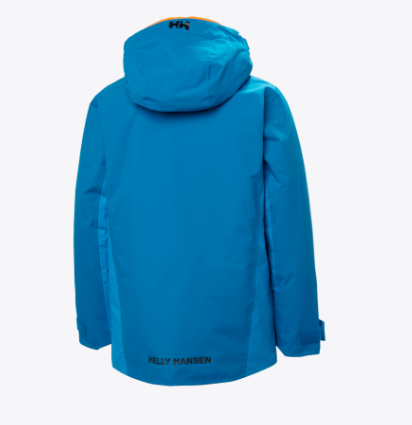 Manteau d'hiver Traverse - Helly Hansen bleu vif avec capuche, fermeture ajustable, pour enfant, vue de dos.