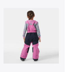Salopette de neige Rider - Helly Hansen rose et marine avec bretelles mauves, pour fille, vue de dos sur mannequin enfant