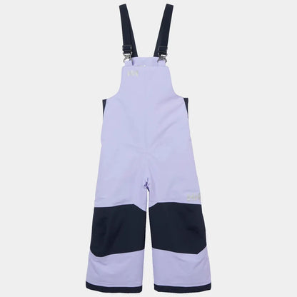 Salopette de neige Rider - Helly Hansen violette et noire, tissu imperméable, bretelles élastiques ajustables, vue de face enfant.