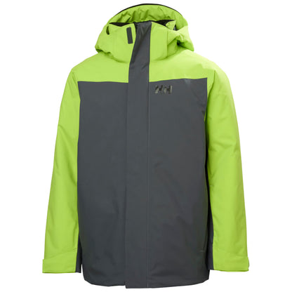 Manteau d'hiver Orionpeak - Helly Hansen, coupe droite à capuche, coloris vert clair et gris foncé, vue de face, modèle adulte.