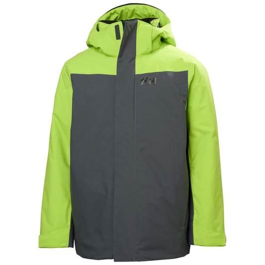 Manteau d'hiver Orionpeak - Helly Hansen, coupe droite à capuche, coloris vert clair et gris foncé, vue de face, modèle adulte.