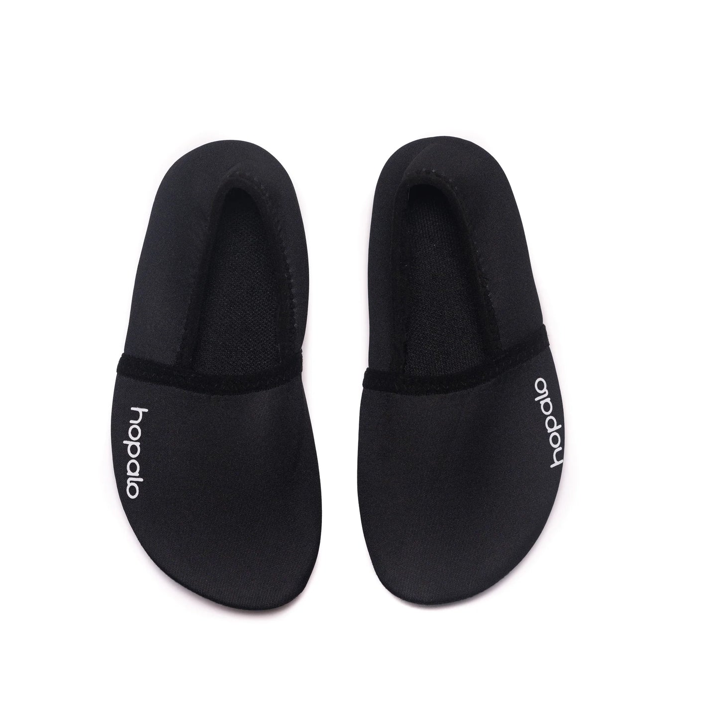 Souliers d'eau - Hopalo noirs en néoprène, semelle antidérapante, confortables, pour enfant, vue de dessus face.