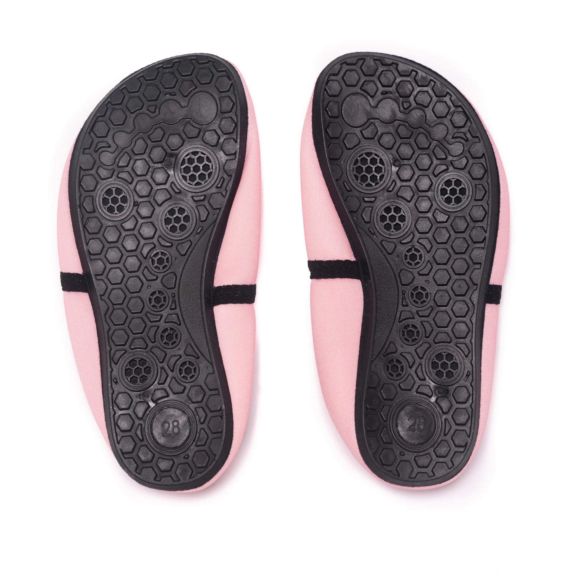 Souliers d'eau - Hopalo pour enfant fille, semelle antidérapante noire, dessus rose, vue de dessous, taille 28.