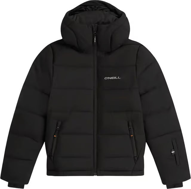 Manteau d'hiver Fwc'cruz Puffer - O'Neill noir matelassé à capuche avec fermeture zippée vue de face