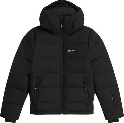 Manteau d'hiver Fwc'cruz Puffer - O'Neill noir matelassé à capuche avec fermeture zippée vue de face