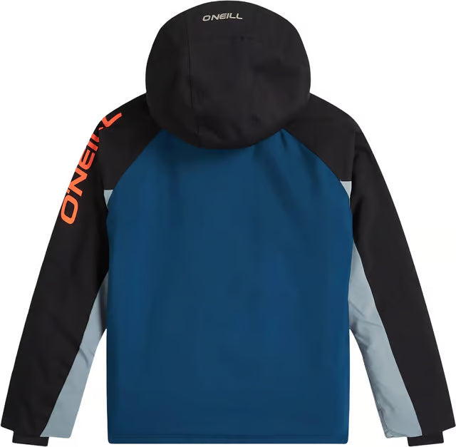Manteau d'hiver Fwc'cruz - O'Neill noir et bleu avec capuche et manches contrastées grises vue de dos
