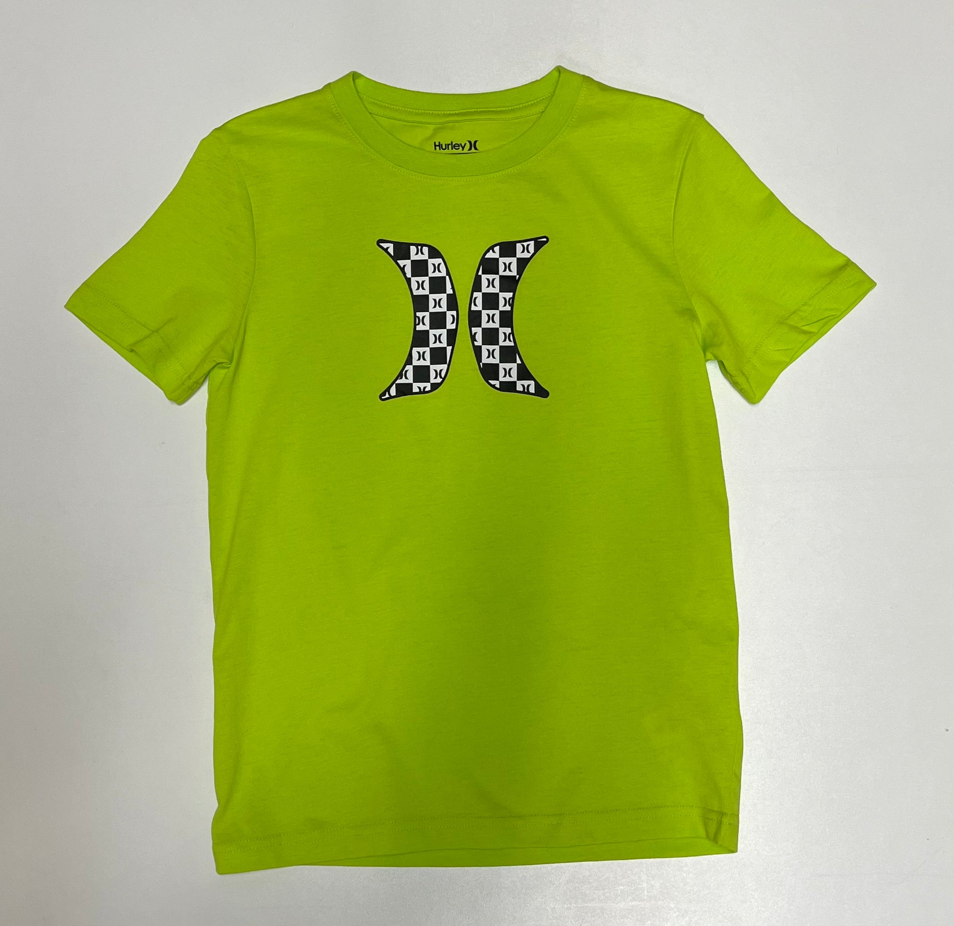 T-Shirt - Hurley vert anis en jersey doux avec logo noir et blanc, col rond, manches courtes, pour garçon, vue de face