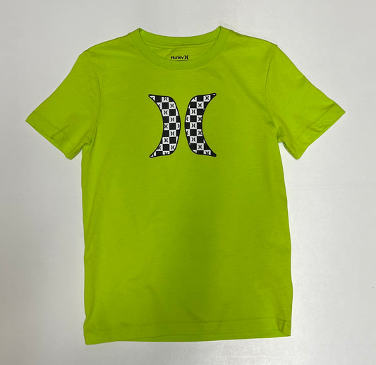 T-Shirt - Hurley vert anis en jersey doux avec logo noir et blanc, col rond, manches courtes, pour garçon, vue de face