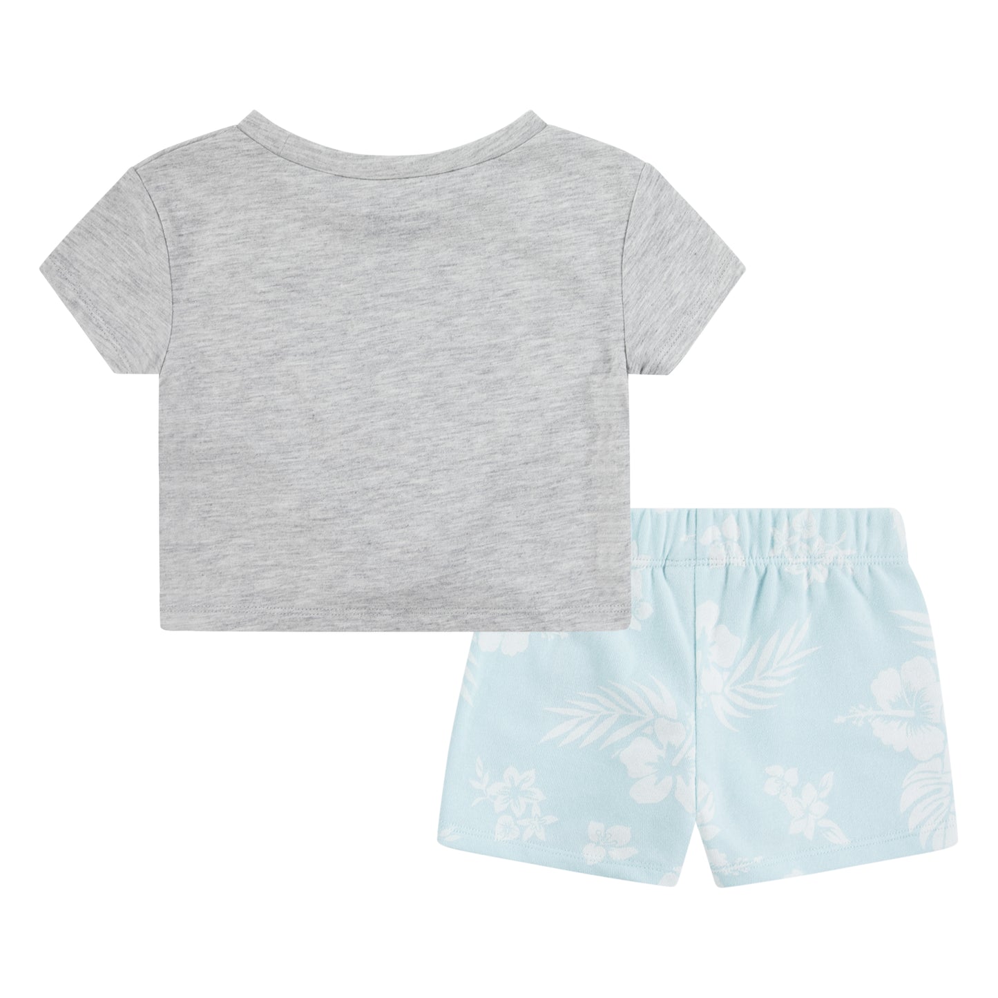 Ensemble - Hurley gris chiné t-shirt manches courtes et short bleu clair imprimé floral, pour fille, vue de dos.