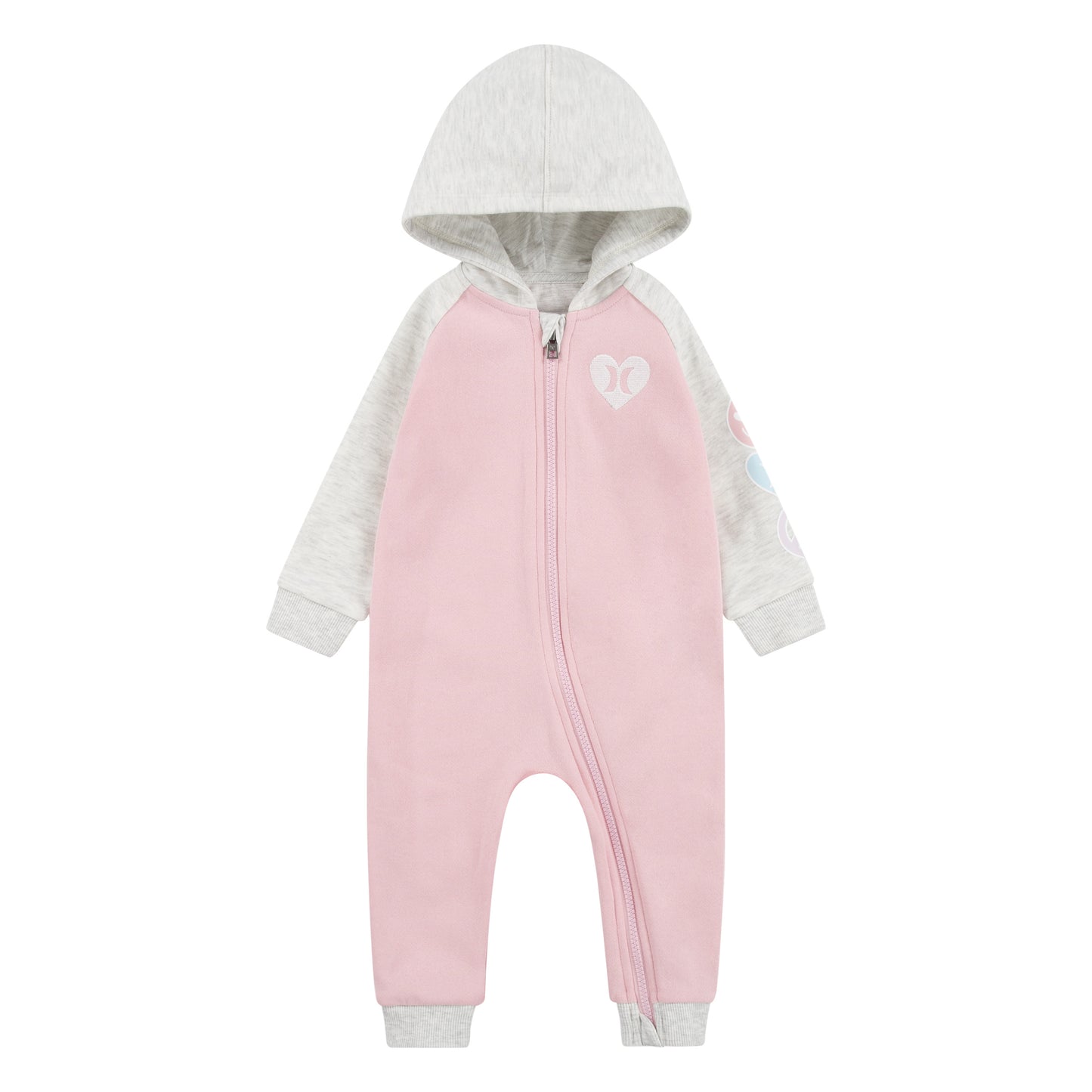 Ensemble - Hurley combinaison molletonnée rose et grise avec capuche, manches raglan, fermeture zippée, pour fille, vue de face