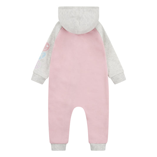 Ensemble - Hurley combinaison molletonnée rose et gris clair à capuche manches raglan, pour fille, vue de dos.