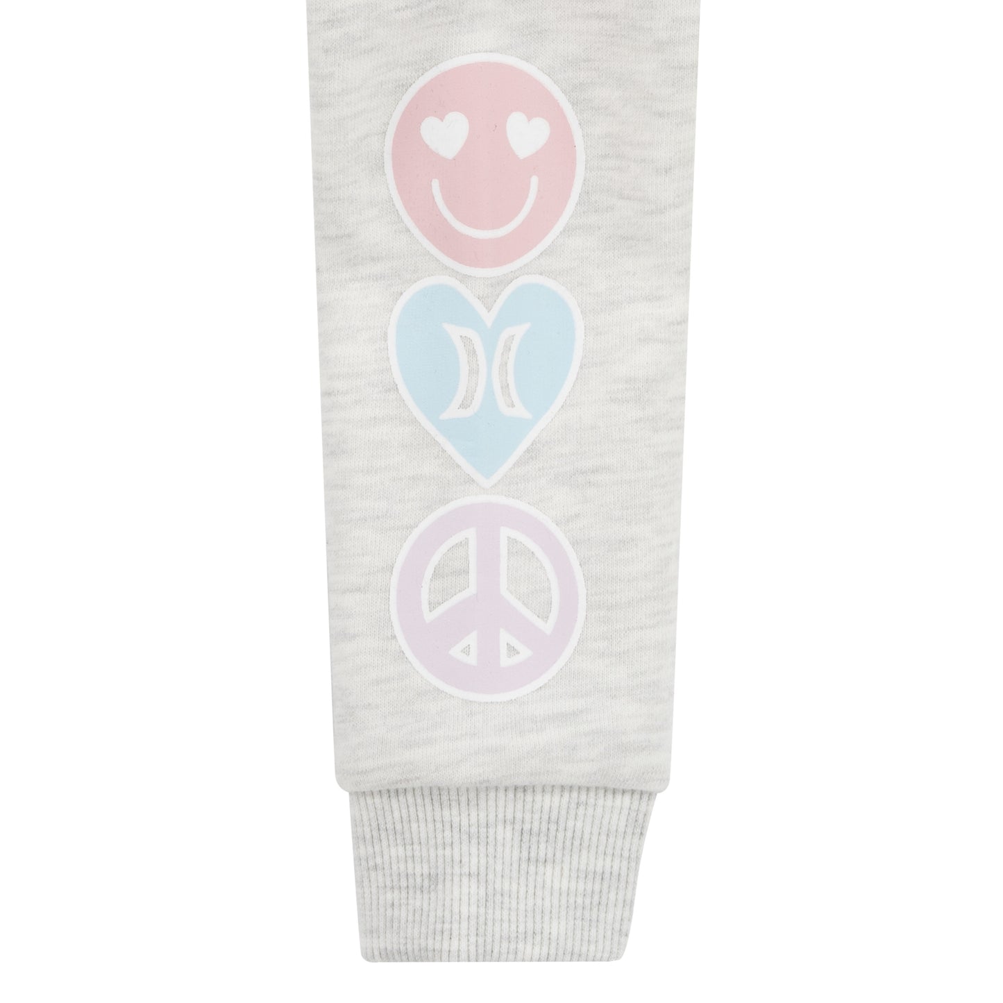 Ensemble - Hurley bras gris clair manches longues avec imprimés rose, bleu et violet, pour fille, détail manche.