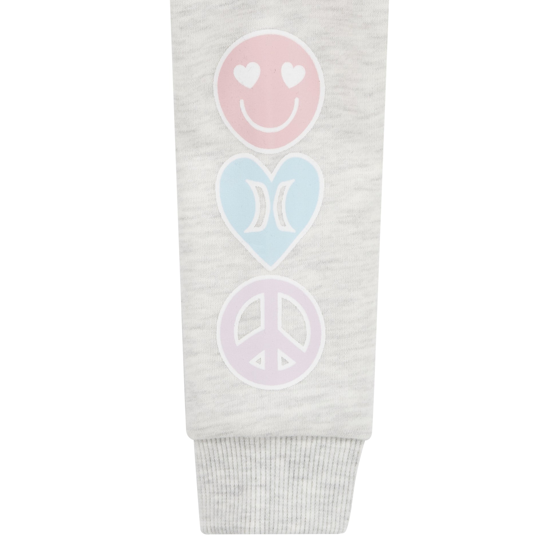 Ensemble - Hurley bras gris clair manches longues avec imprimés rose, bleu et violet, pour fille, détail manche.