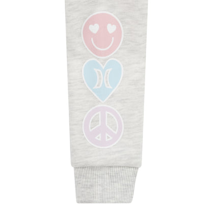 Ensemble - Hurley bras gris clair manches longues avec imprimés rose, bleu et violet, pour fille, détail manche.