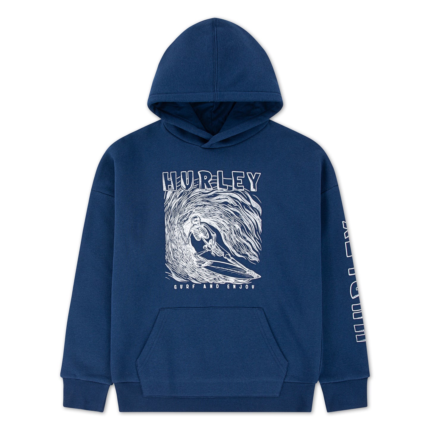 Hoodie - Hurley bleu marine en polaire avec motif surfeur blanc, manches longues, pour garçon, vue de face