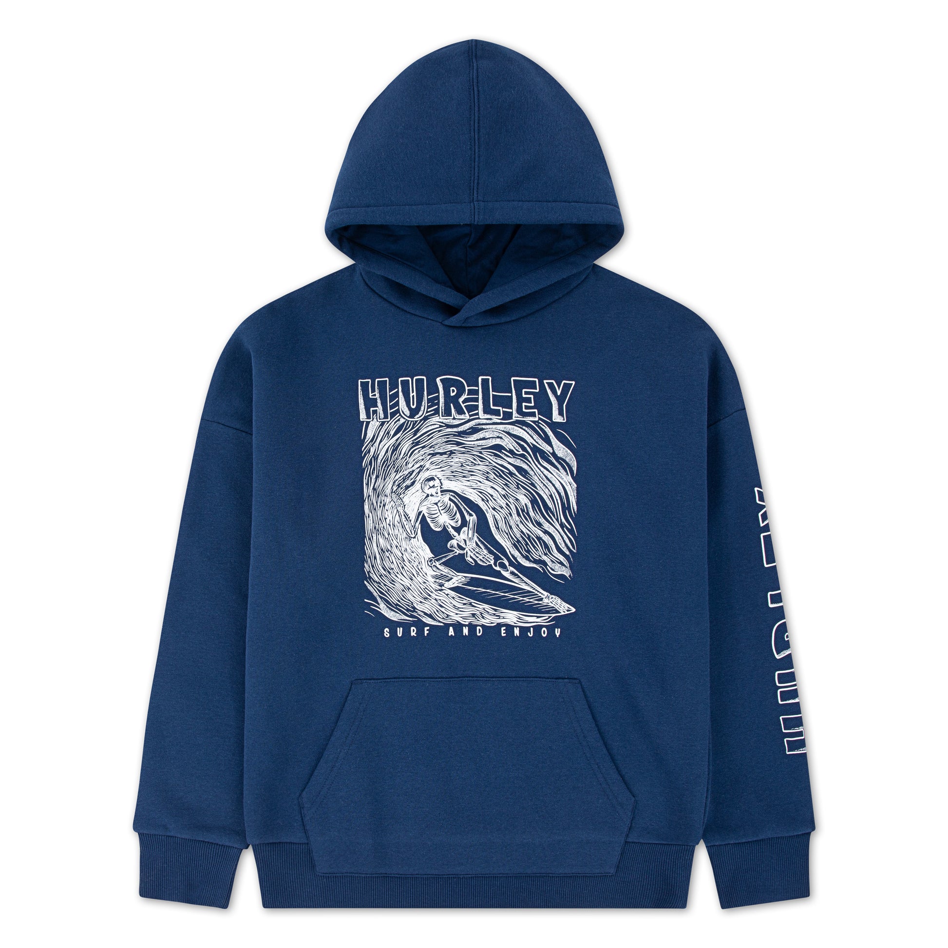 Hoodie - Hurley bleu marine en polaire avec motif surfeur blanc, manches longues, pour garçon, vue de face