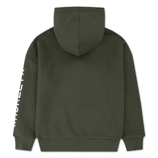Hoodie - Hurley garçon vert kaki en polaire avec capuche et logo blanc sur manche, vue de dos