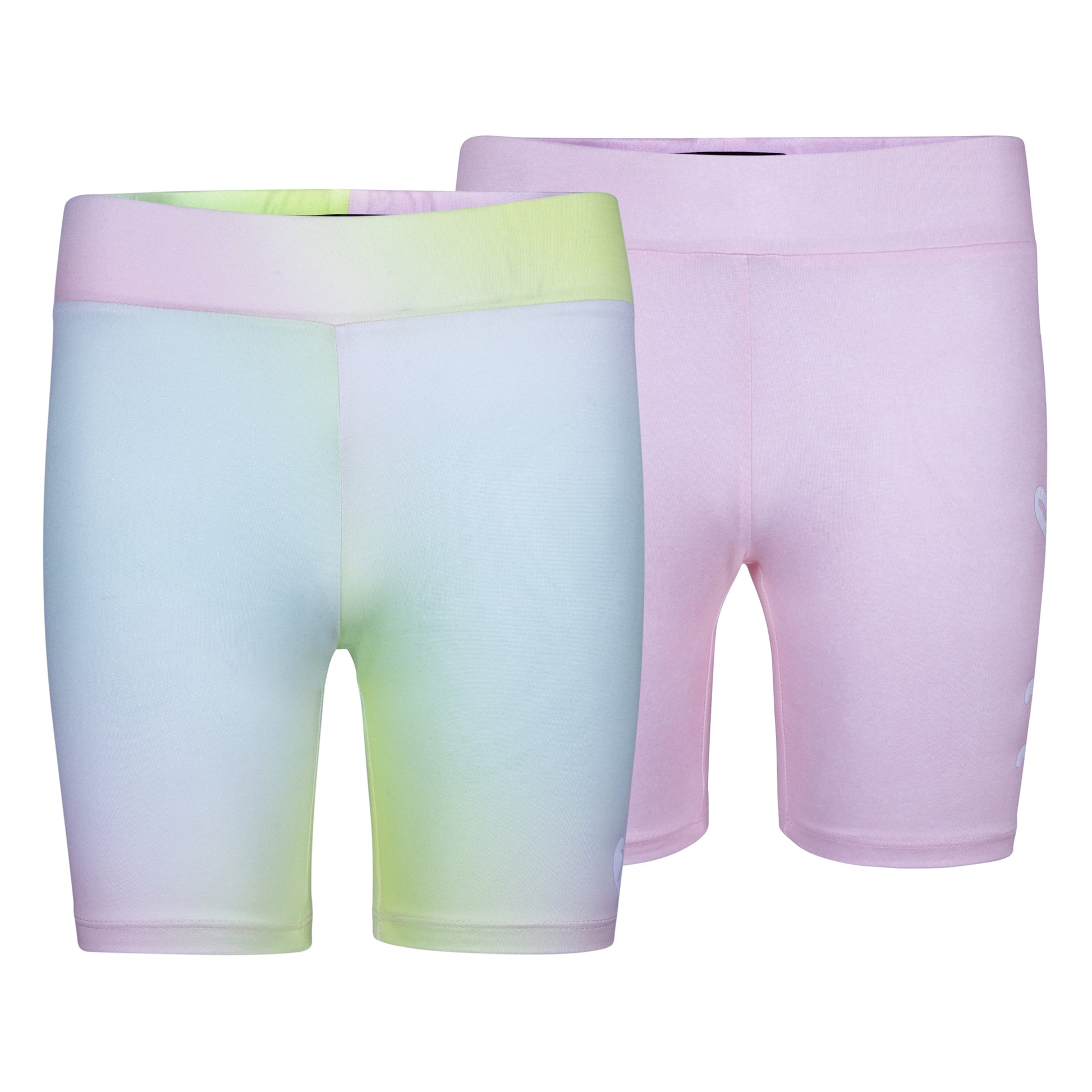2 Bikers Shorts - Hurley pack de 2 shorts cyclistes en jersey microfibre, pastel vert et violet, pour fille, vue de face et dos.