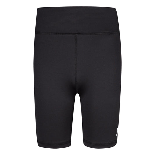 Biker Short - Hurley noir en jersey élasthanne léger avec ceinture élastique et logo blanc, pour fille, vue de face