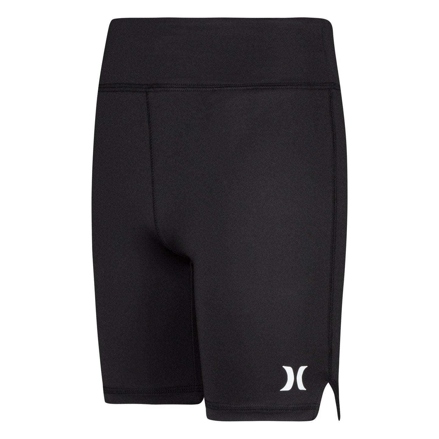 Biker Short - Hurley noir en jersey élasthanne avec ceinture élastique et logo blanc, pour fille, vue de face.
