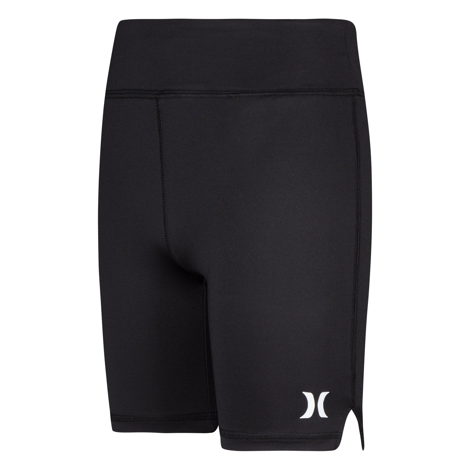 Biker Short - Hurley noir en jersey élasthanne avec ceinture élastique et logo blanc, pour fille, vue de face.
