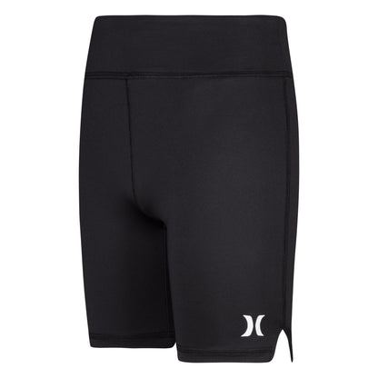 Biker Short - Hurley noir en jersey élasthanne avec ceinture élastique et logo blanc, pour fille, vue de face.