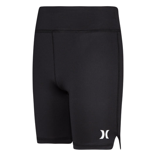 Biker Short - Hurley noir en jersey élasthanne avec ceinture élastique et logo blanc, pour fille, vue de face.