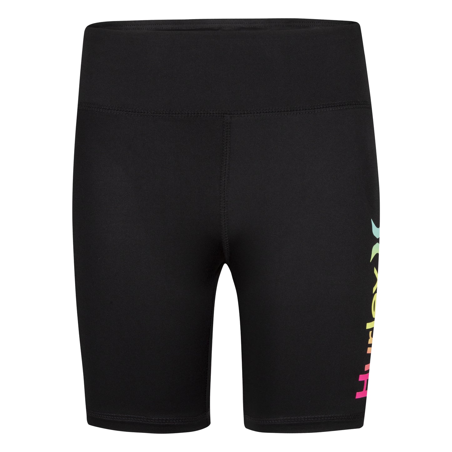 Biker Short - Hurley noir en jersey d’élasthanne avec logo coloré sur la jambe, ceinture élastique, pour fille, vue de face