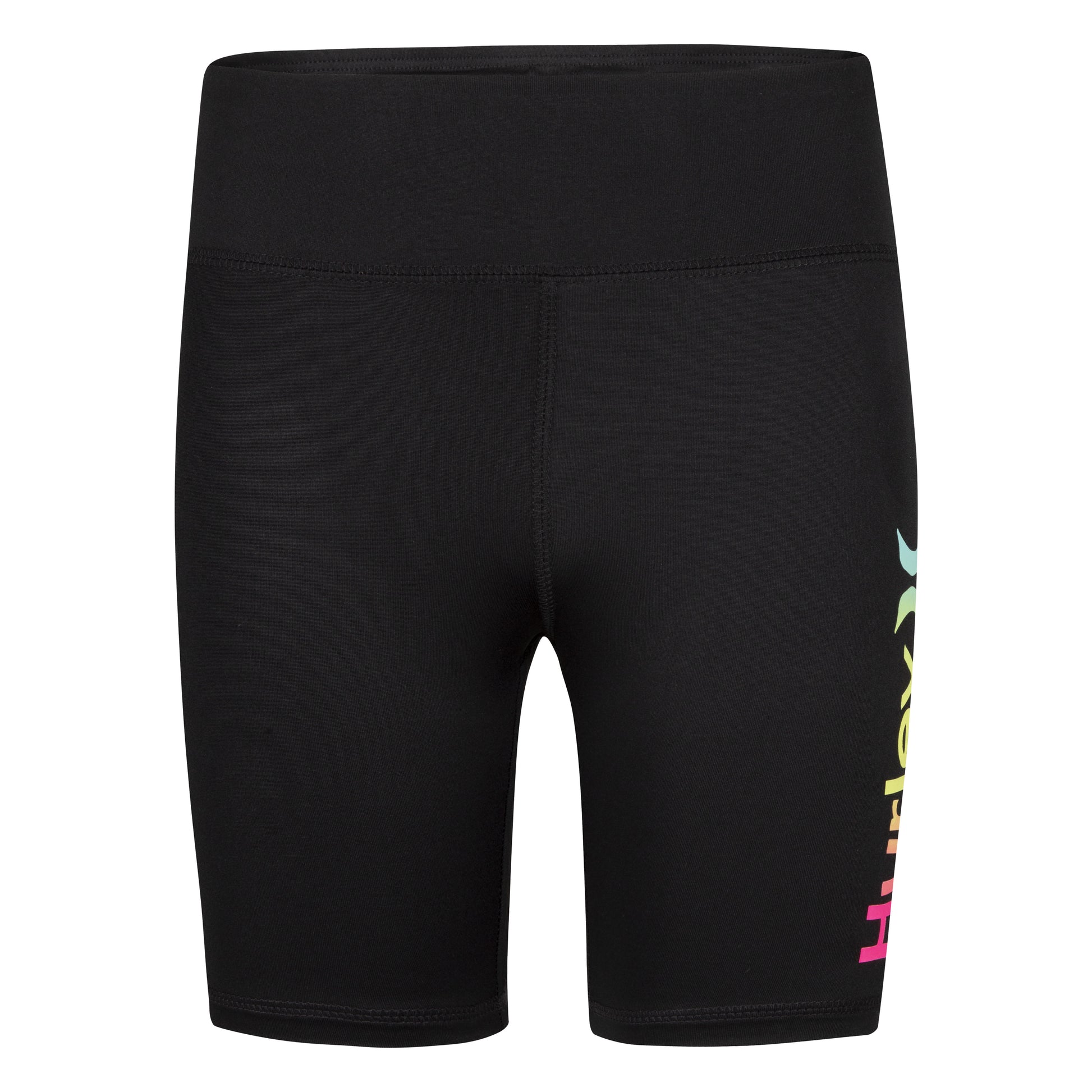 Biker Short - Hurley noir en jersey d’élasthanne avec logo coloré sur la jambe, ceinture élastique, pour fille, vue de face